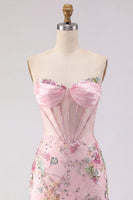 Laden Sie das Bild in den Galerie-Viewer, Floral Rosa Korsett Pailletten Bodycon Kurzes Abendkleid