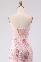 Laden Sie das Bild in den Galerie-Viewer, Floral Rosa Korsett Pailletten Bodycon Kurzes Abendkleid