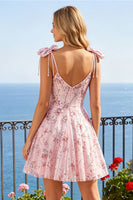 Laden Sie das Bild in den Galerie-Viewer, Blumen Rosa Pailletten A-Linie Kurzes Abendkleid