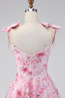 Laden Sie das Bild in den Galerie-Viewer, Blumen Rosa Pailletten A-Linie Kurzes Abendkleid