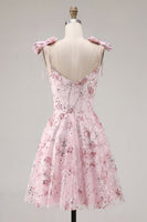 Laden Sie das Bild in den Galerie-Viewer, Blumen Rosa Pailletten A-Linie Kurzes Abendkleid