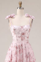 Laden Sie das Bild in den Galerie-Viewer, Blumen Rosa Pailletten A-Linie Kurzes Abendkleid