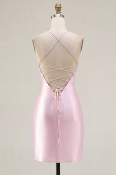 Rosa Transparentes Korsett Gerafftes Bodycon Kurzes Abendkleid