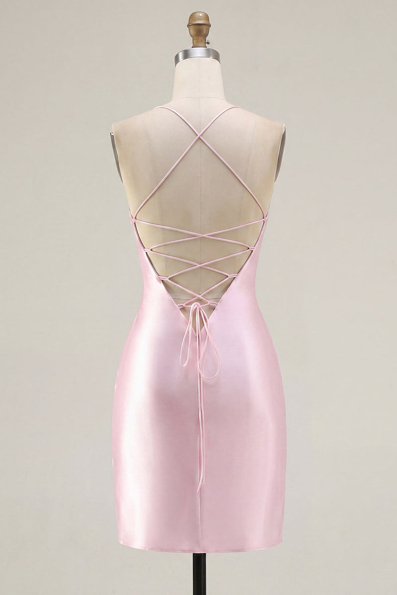 Laden Sie das Bild in den Galerie-Viewer, Rosa Transparentes Korsett Gerafftes Bodycon Kurzes Abendkleid