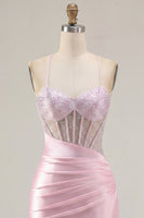 Laden Sie das Bild in den Galerie-Viewer, Rosa Transparentes Korsett Gerafftes Bodycon Kurzes Abendkleid