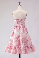 Laden Sie das Bild in den Galerie-Viewer, Rosa A-Line Sweetheart Korsett mit Rüschen Kurzes Abendkleid
