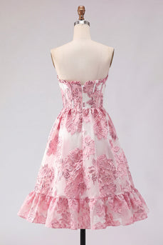 Rosa A-Line Sweetheart Korsett mit Rüschen Kurzes Abendkleid