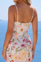 Laden Sie das Bild in den Galerie-Viewer, Glitzerndes Elfenbein Spaghetti-Träger Bodycon Blumen Pailletten Kurzes Abendkleid