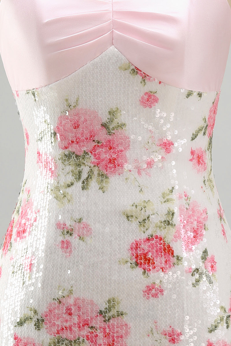 Laden Sie das Bild in den Galerie-Viewer, Hellrosa Bodycon Trägerloses Mini Kurzes Abendkleid mit Pailletten