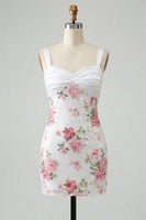 Laden Sie das Bild in den Galerie-Viewer, Elfenbeinfarbenes Floral-Bodycon-Pailletten-Homecoming-Kleid mit Schleife