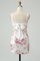 Laden Sie das Bild in den Galerie-Viewer, Elfenbeinfarbenes Floral-Bodycon-Pailletten-Homecoming-Kleid mit Schleife