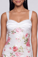 Laden Sie das Bild in den Galerie-Viewer, Elfenbeinfarbenes Floral-Bodycon-Pailletten-Homecoming-Kleid mit Schleife