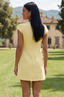Laden Sie das Bild in den Galerie-Viewer, Gelbes Rundhals Bodycon Kurzes Abendkleid mit 3D-Blumen