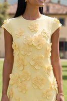 Laden Sie das Bild in den Galerie-Viewer, Gelbes Rundhals-Bodycon-Homecoming-Kleid mit 3D-Blumen