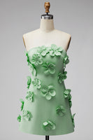 Laden Sie das Bild in den Galerie-Viewer, Trägerloses Knallpinkes Bodycon Kurzes Abendkleid mit 3D-Blumen