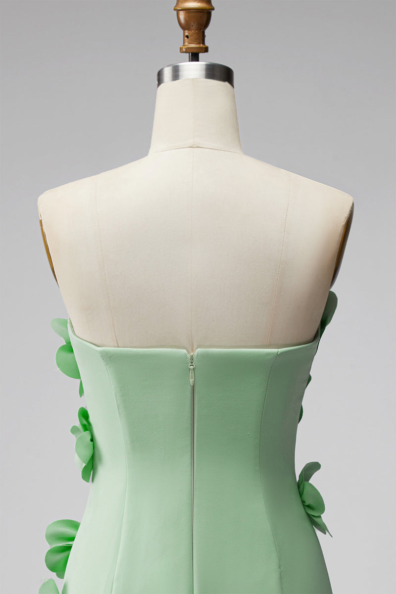 Laden Sie das Bild in den Galerie-Viewer, Trägerloses Knallpinkes Bodycon Kurzes Abendkleid mit 3D-Blumen