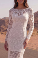 Laden Sie das Bild in den Galerie-Viewer, Spitzen-Elfenbein-Meerjungfrauenlangärmel-Sweep-Sleep-Boho-Hochzeitskleid