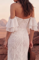 Laden Sie das Bild in den Galerie-Viewer, Schulterloses Elfenbeinspitzen-Meerjungfrauen-Boho-Hochzeitskleid