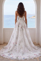 Laden Sie das Bild in den Galerie-Viewer, Ein Schulter, elfenbeinbedrucktes Blumen-Meerjungfrauen-Hochzeitskleid mit Schlitz