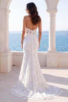 Elfenbeinfarbenes Meerjungfrauen-Neckholder-Brautkleid