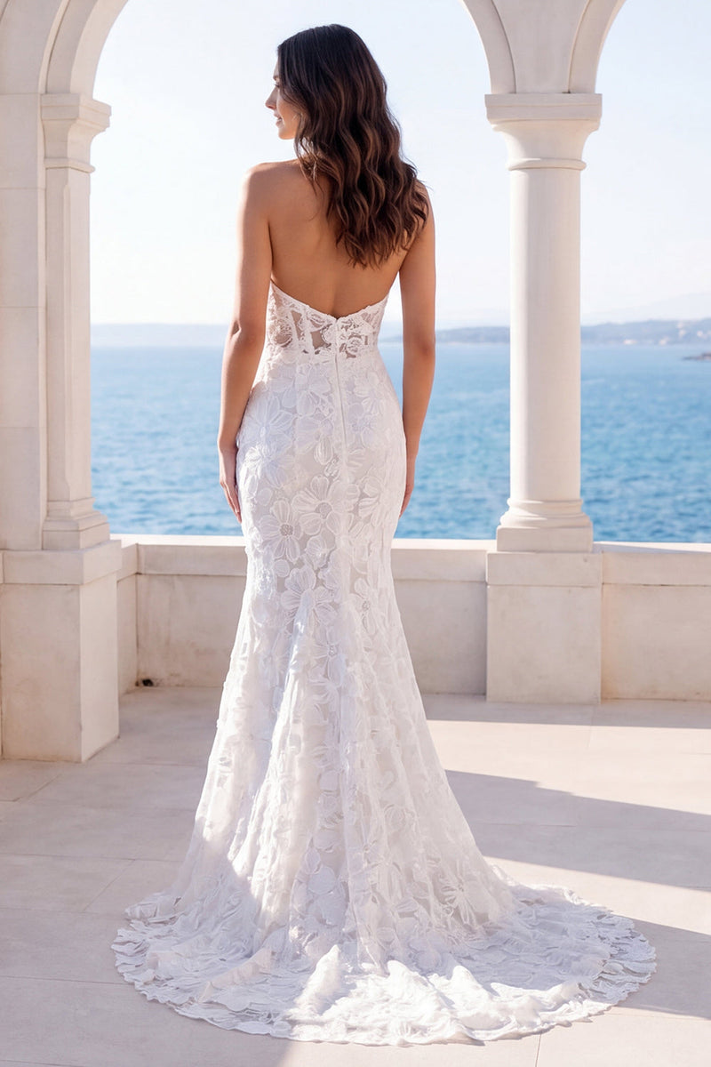 Laden Sie das Bild in den Galerie-Viewer, Elfenbeinfarbenes Meerjungfrauen-Neckholder-Brautkleid