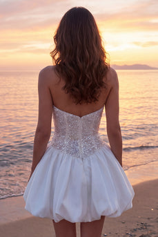 Glitzerndes Elfenbein Korsett Trägerloses Kurzes Hochzeitskleid mit Pailletten