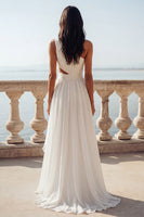 Laden Sie das Bild in den Galerie-Viewer, Eine Schulter mit ausgeschnittenem Elfenbein, ein Rüschen-Chiffon-Hochzeitskleid