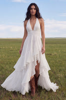 Laden Sie das Bild in den Galerie-Viewer, Halter Ivory A Line Chiffon Boho Hochzeitskleid