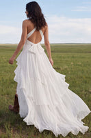 Laden Sie das Bild in den Galerie-Viewer, Halter Ivory A Line Chiffon Boho Hochzeitskleid