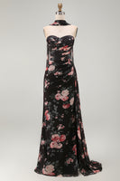 Laden Sie das Bild in den Galerie-Viewer, Schwarze Meerjungfrau Sweetheart Gefaltetes Chiffon Langes Festkleid mit Schlitz