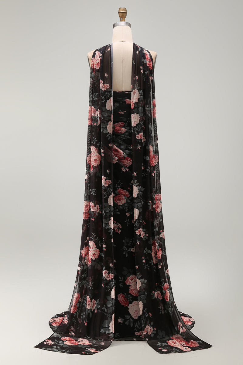 Laden Sie das Bild in den Galerie-Viewer, Schwarze Meerjungfrau Sweetheart Gefaltetes Chiffon Langes Festkleid mit Schlitz