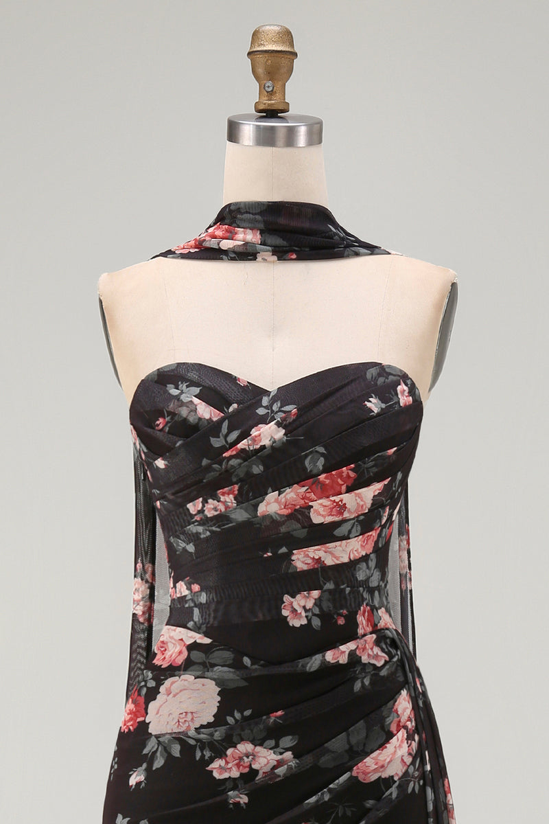 Laden Sie das Bild in den Galerie-Viewer, Schwarze Meerjungfrau Sweetheart Gefaltetes Chiffon Langes Festkleid mit Schlitz
