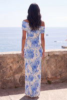 Laden Sie das Bild in den Galerie-Viewer, Blaue Meerjungfrauen-Off-the-shoulder Maxikleid mit Schlitz