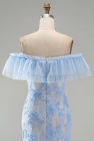Laden Sie das Bild in den Galerie-Viewer, Blaues Meerjungfrauen Schulterloses Maxi-Blumenkleid mit Applikationen