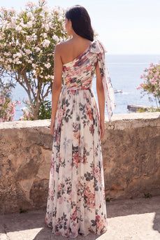 Elfenbeinfarbenes A-Linien-Chiffon-Chiffon-Dress, geplündertes Maxi-Kleid mit Schlitz