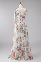 Laden Sie das Bild in den Galerie-Viewer, Elfenbein A-Linie Chiffon Blumen Maxi-Kleid mit Schlitz