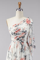 Laden Sie das Bild in den Galerie-Viewer, Elfenbein A-Linie Chiffon Blumen Maxi-Kleid mit Schlitz