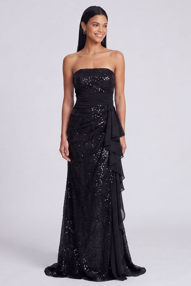 Laden Sie das Bild in den Galerie-Viewer, Trägerloses, hellrosa Pailletten-gerafftes Meerjungfrauen-Festkleid