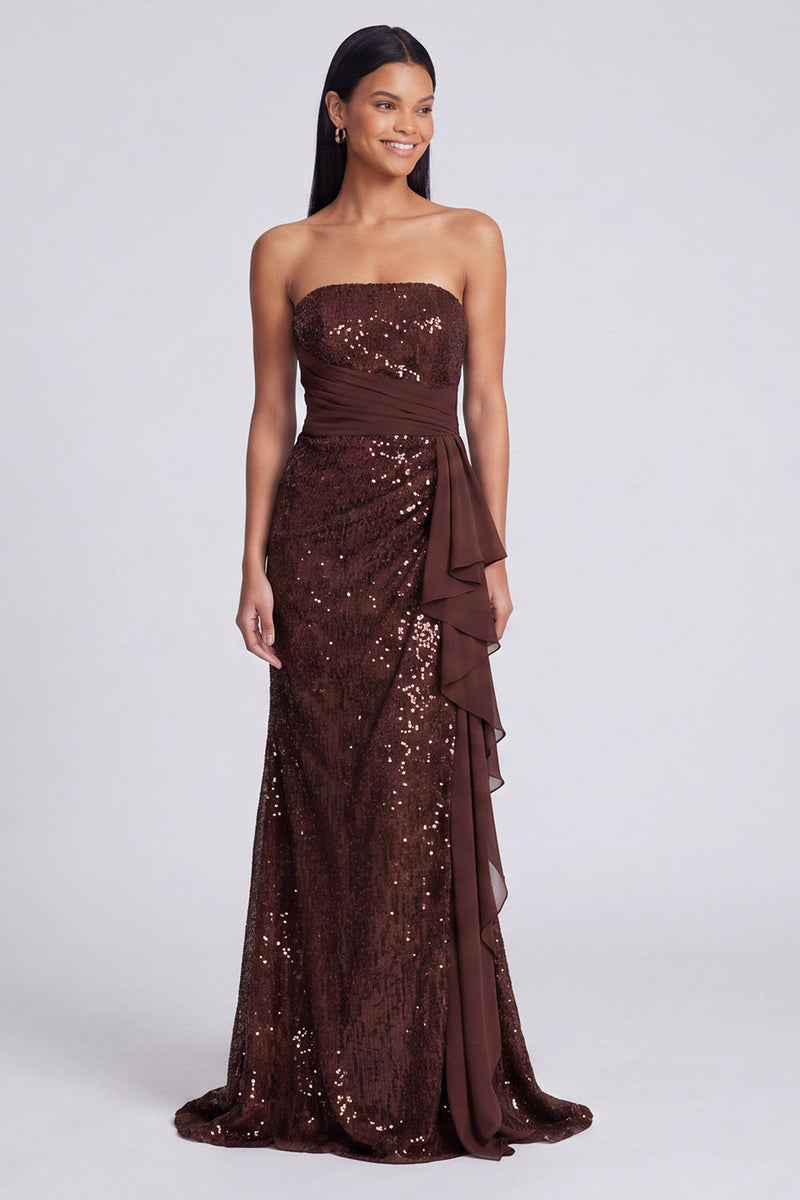 Laden Sie das Bild in den Galerie-Viewer, Trägerloses, hellrosa Pailletten-gerafftes Meerjungfrauen-Festkleid