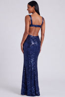 Laden Sie das Bild in den Galerie-Viewer, Quadratisches Pailletten-Hellblaues Meerjungfrauen-Festkleid