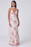 Laden Sie das Bild in den Galerie-Viewer, Weißes rosa Meerjungfrauen-Maxi-Kleid mit Pailletten