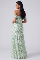 Laden Sie das Bild in den Galerie-Viewer, Off the shoulder A-Linie rosa geblümtes Maxikleid mit Schlitz