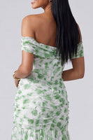Laden Sie das Bild in den Galerie-Viewer, Off the shoulder A-Linie rosa geblümtes Maxikleid mit Schlitz