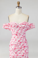Laden Sie das Bild in den Galerie-Viewer, Off the shoulder A-Linie Rosa Geblümtes Maxikleid mit Schlitz