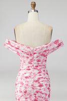 Laden Sie das Bild in den Galerie-Viewer, Off the shoulder A-Linie Rosa Geblümtes Maxikleid mit Schlitz