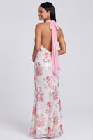Laden Sie das Bild in den Galerie-Viewer, Hellrosa Neckholder-Meerjungfrauen-Maxi-Blumenkleid