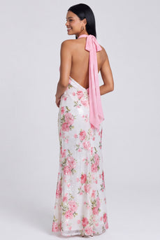 Hellrosa Neckholder Meerjungfrauen Maxi Blumenkleid