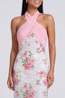 Laden Sie das Bild in den Galerie-Viewer, Hellrosa Neckholder-Meerjungfrauen-Maxi-Blumenkleid