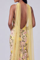 Laden Sie das Bild in den Galerie-Viewer, Gelbes florales Spaghettiträger Meerjungfrauen-Festkleid mit Halsschal