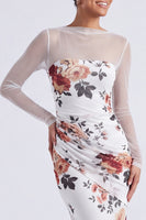 Laden Sie das Bild in den Galerie-Viewer, Schwarzes Blumen-Illusionshals-Meerjungfrauen-Langarm-Festkleid